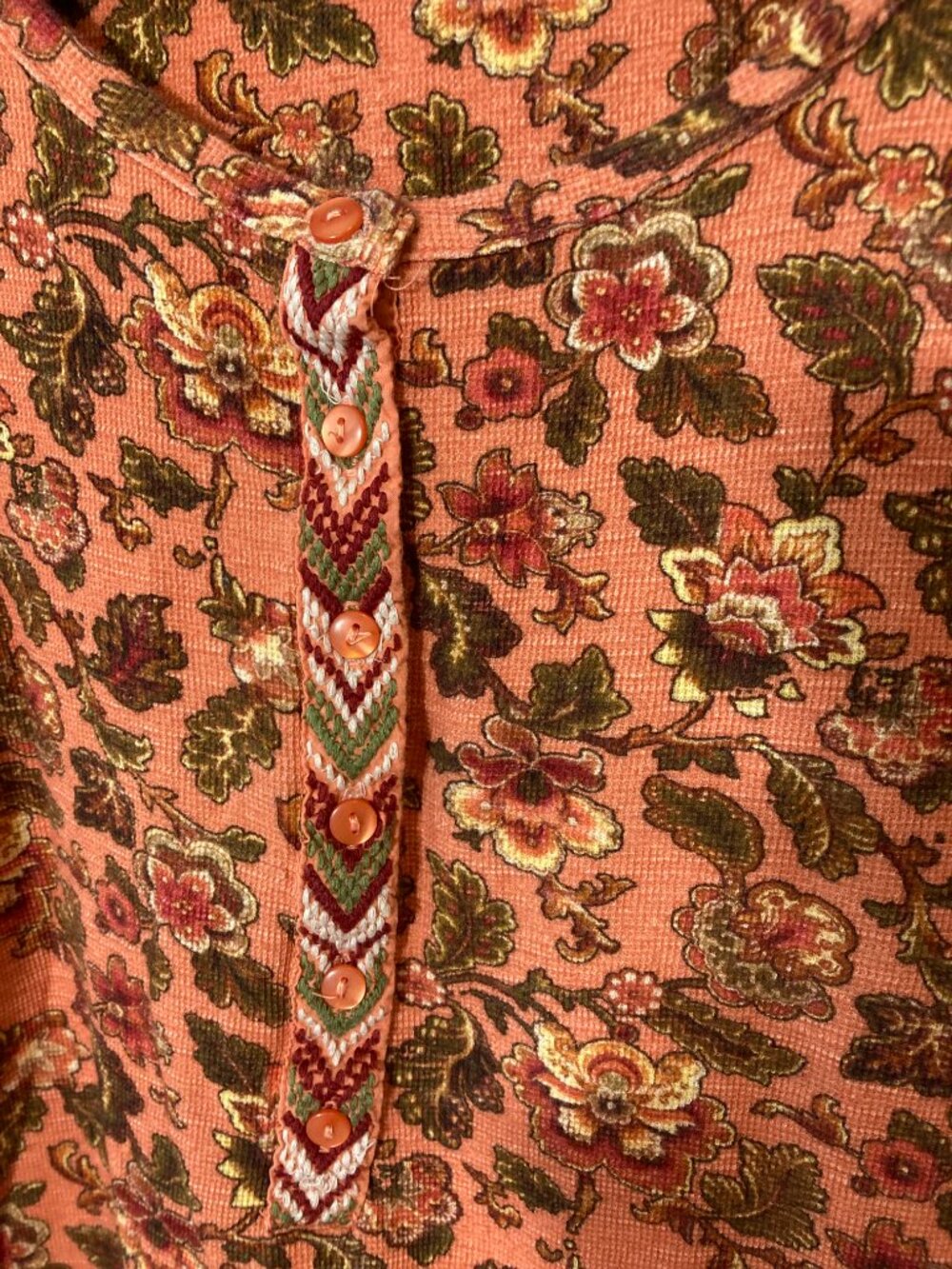 Sundance Floral Waffle Knit Top Embroidered Henley Orange - Medium (runs small?) - Picture 3 of 10